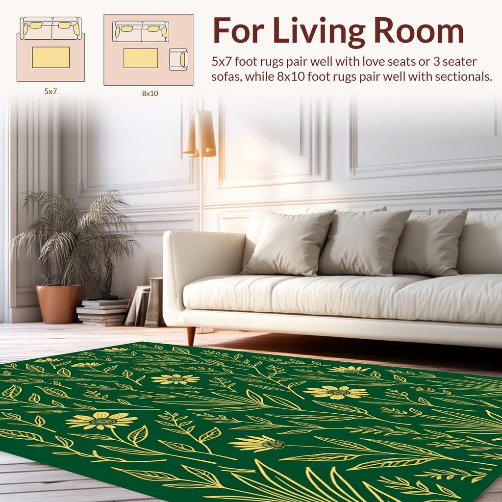 Golden Floral Botanical Design Rug