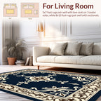 Ornate Floral Dark Blue Motif Rug