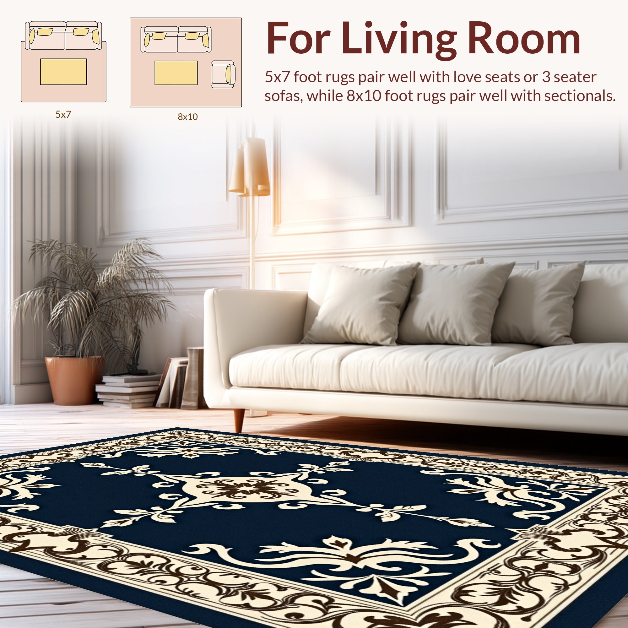 Ornate Floral Dark Blue Motif Rug