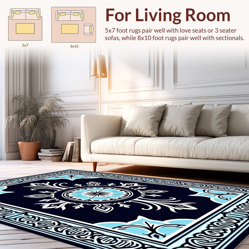 Ornate Teal Floral Central Medallion Rug