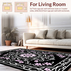 Ornate Floral Symmetry Black White Rug