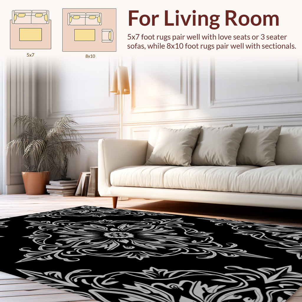 Classic Gray Floral Damask Pattern Rug