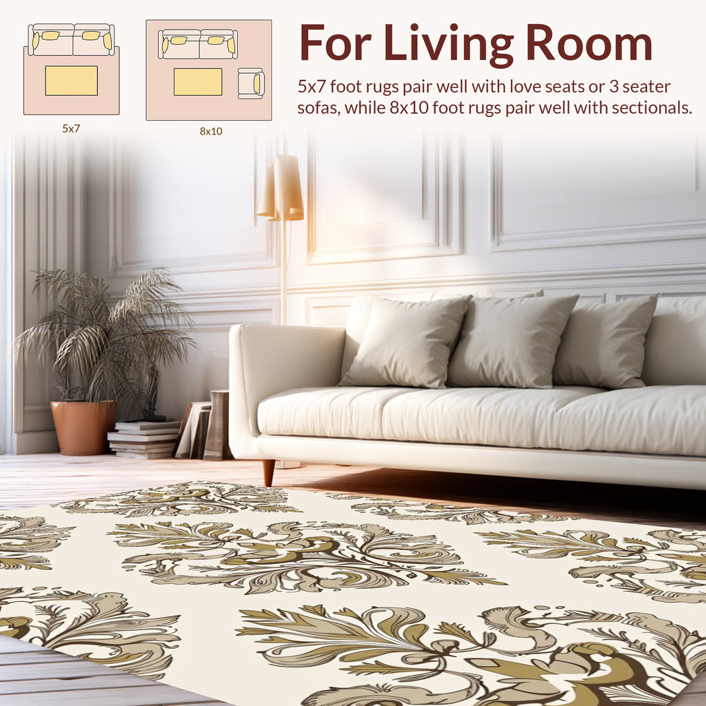 Classic Damask Floral Scrollwork Pattern Rug