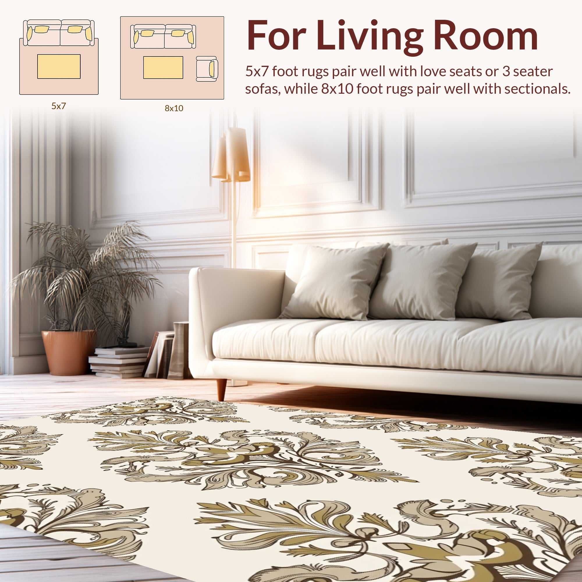 Classic Damask Floral Scrollwork Pattern Rug