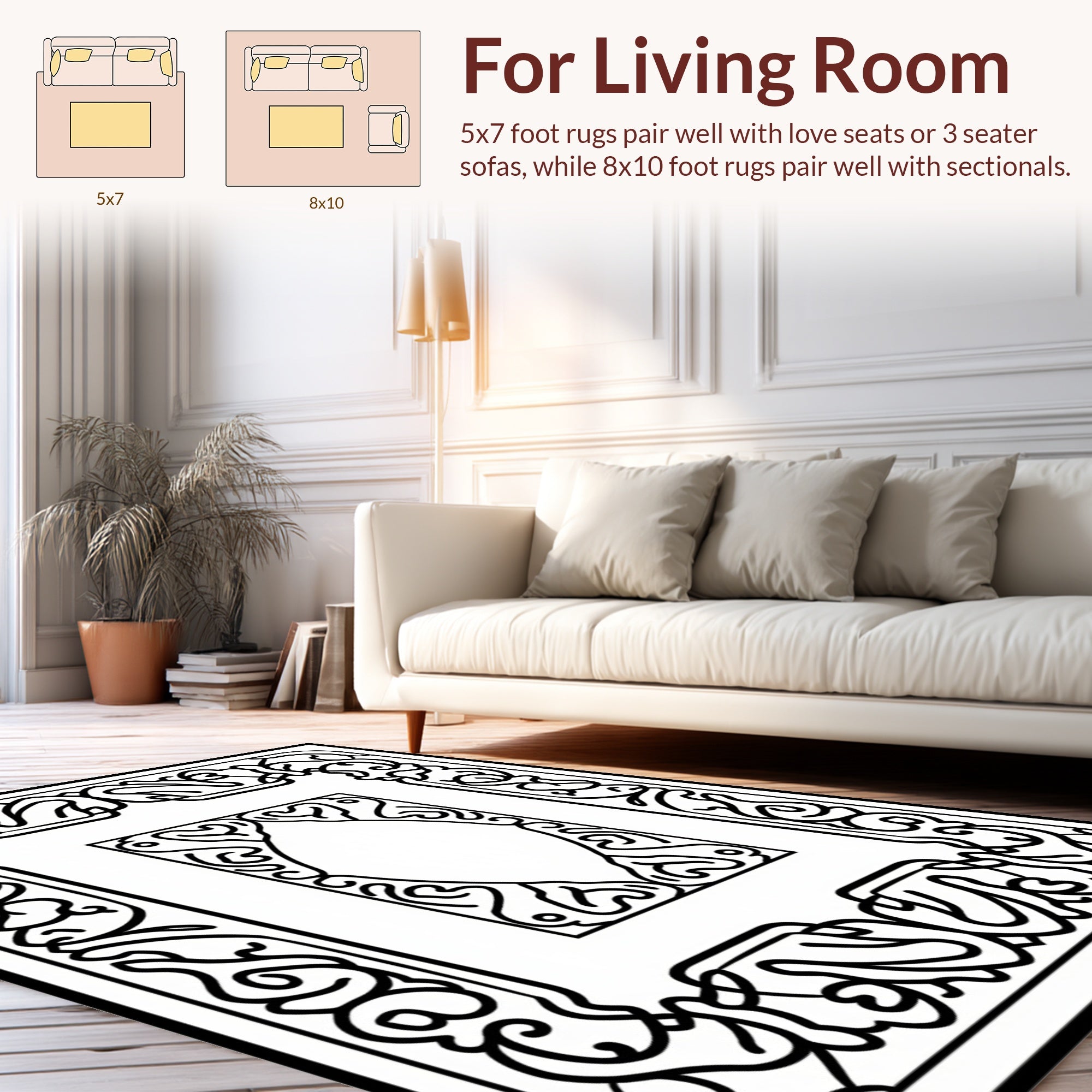 Ornate Heart Scroll Border Design Rug