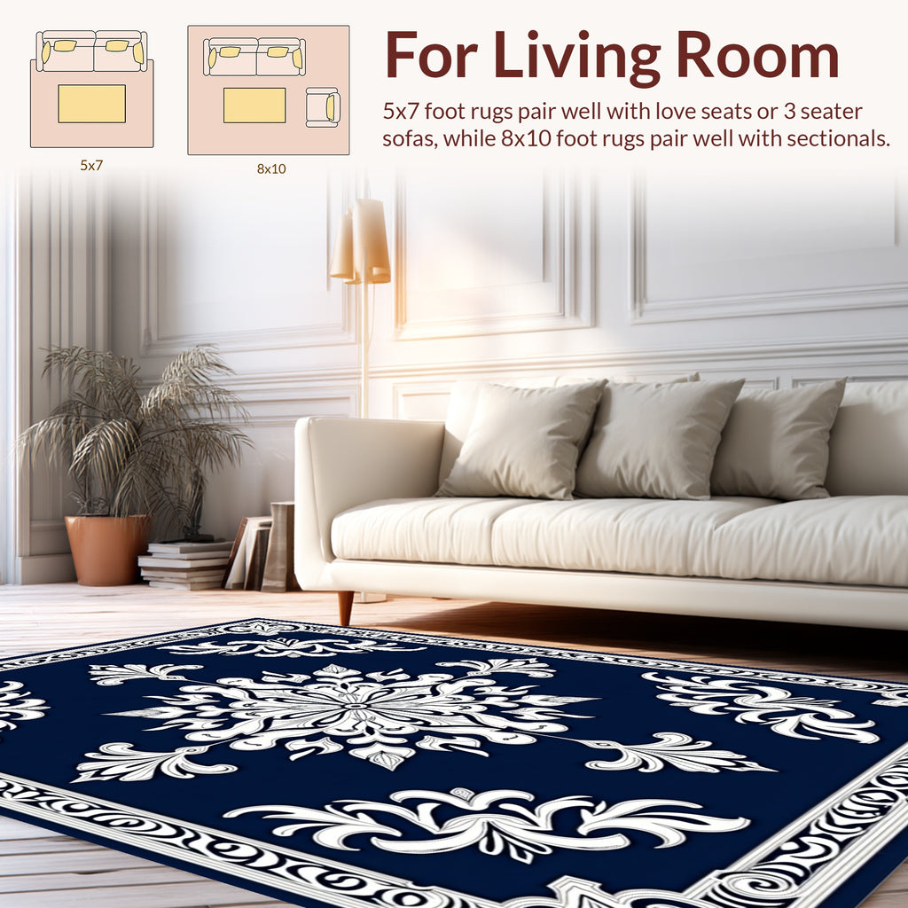 Classic Floral Ornate Navy Rug