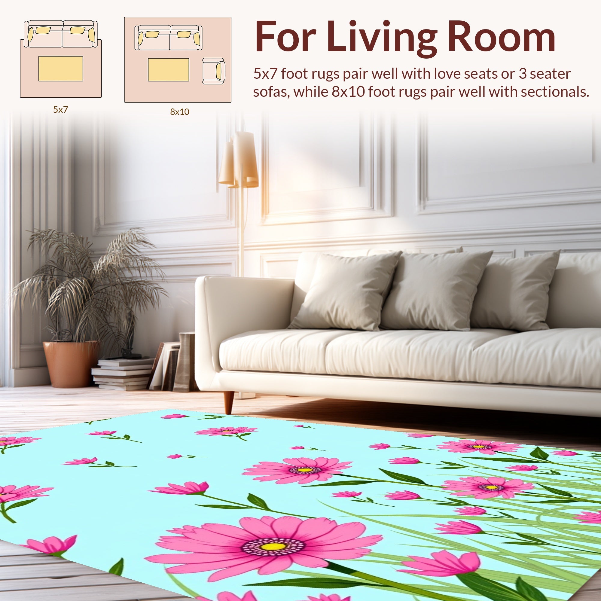 Whimsical Pink Floral Garden Rug