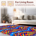 Vibrant Waves And Fiery Geometric Pattern Rug
