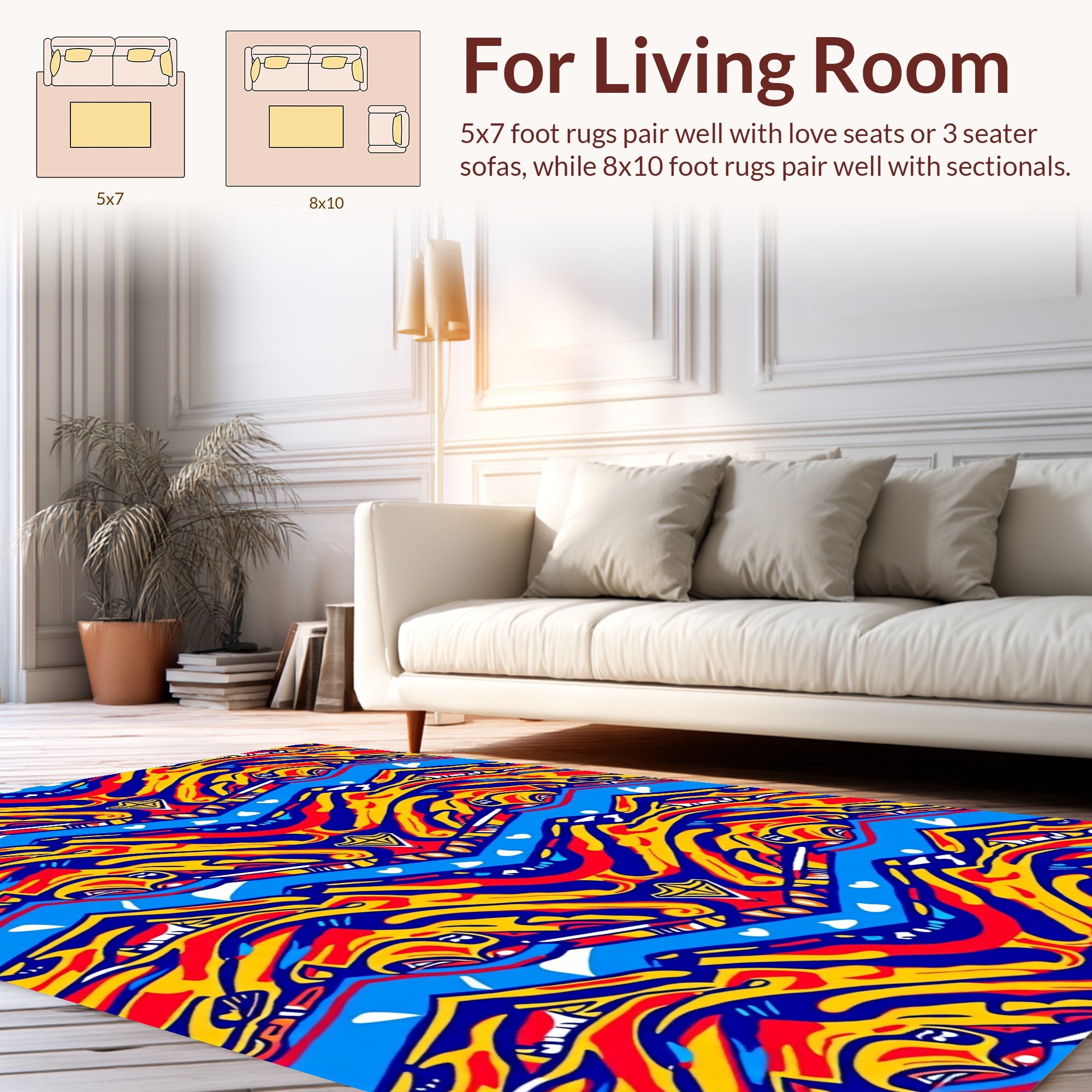 Vibrant Waves And Fiery Geometric Pattern Rug
