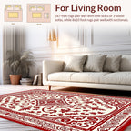 Elegant Red Floral Scroll Pattern Rug