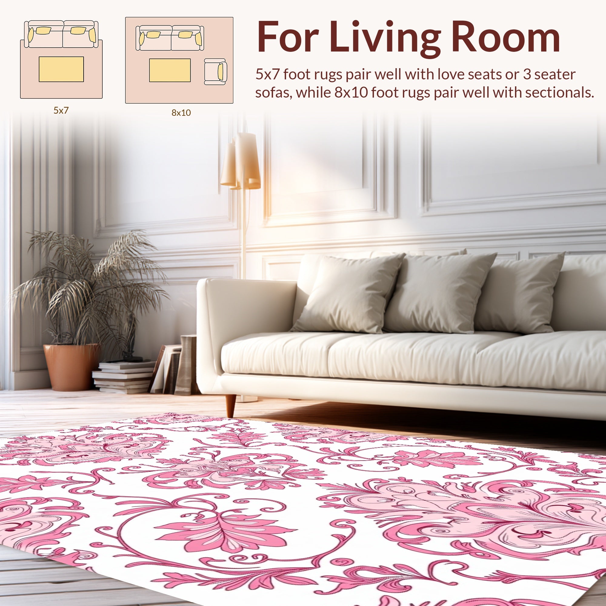 Elegant Pink Floral Scrollwork Patterns Rug