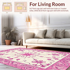 Pink Floral Swirl Frame Rug