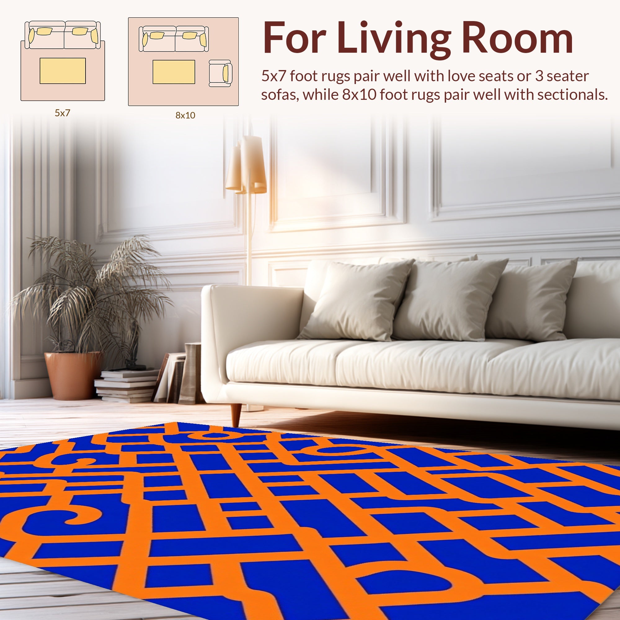 Vibrant Orange Intersecting Grid Pattern Rug