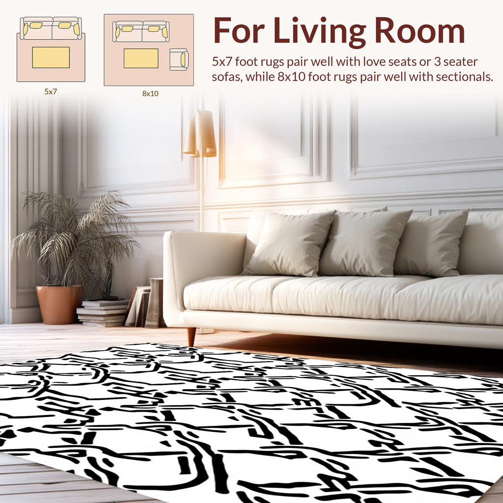 Black White Dynamic Interlocking Pattern Rug