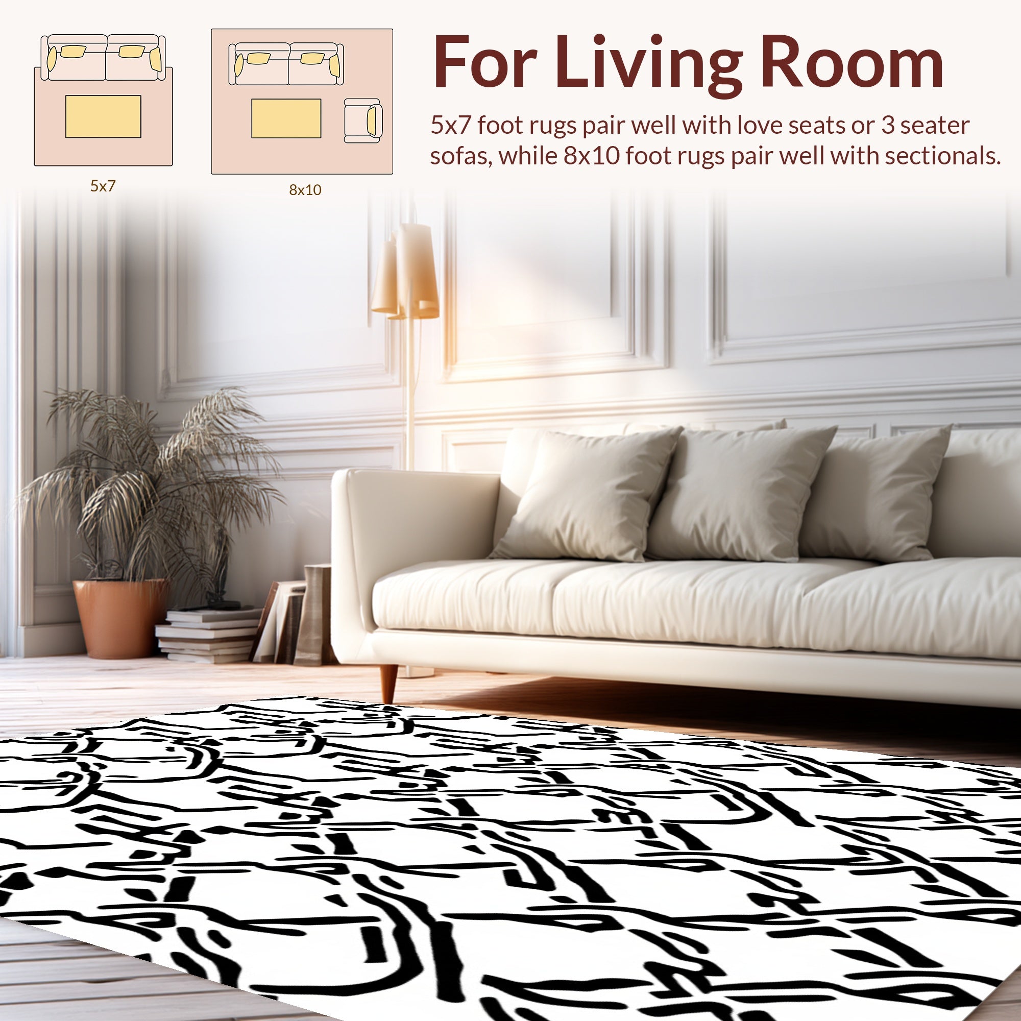 Black White Dynamic Interlocking Pattern Rug