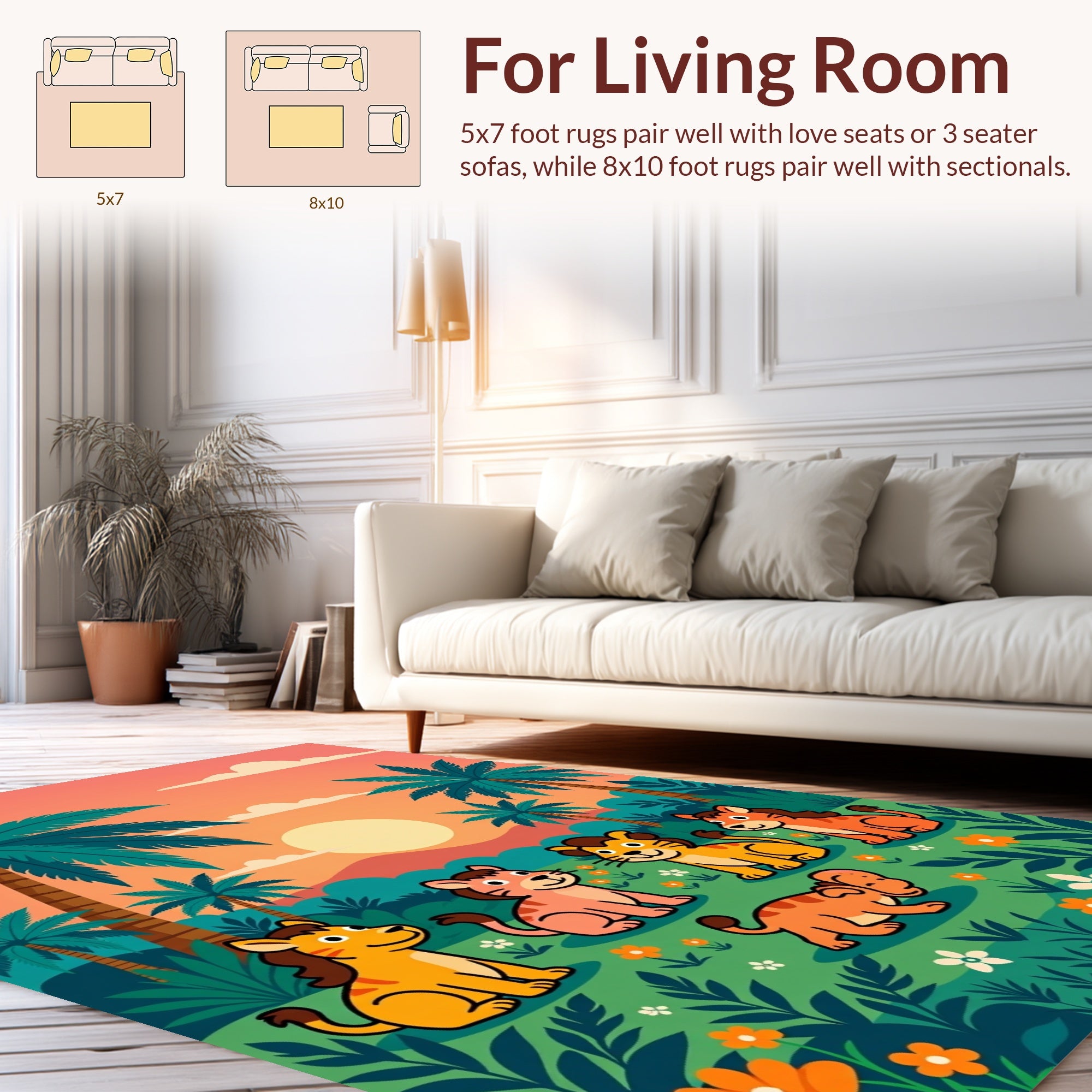 Cute Lion Cubs Jungle Scene Rug