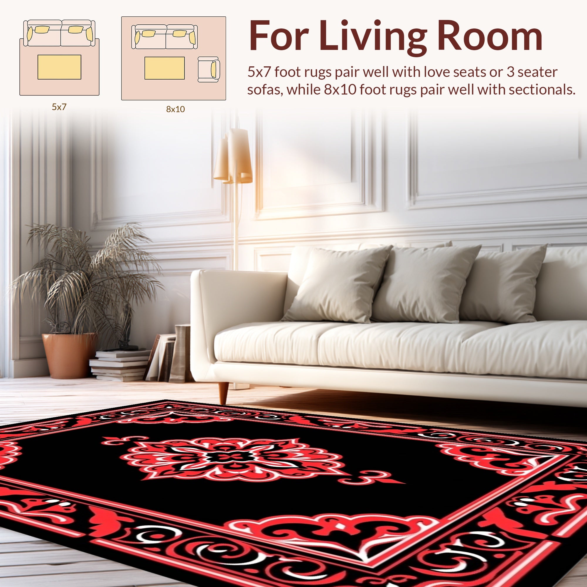 Bold Black Red Floral Medallion Rug
