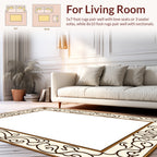 Elegant Cream Brown Scrollwork Border Rug