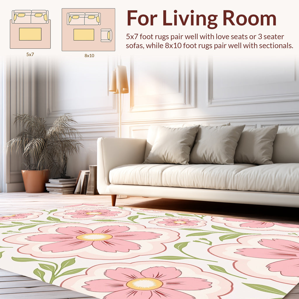Charming Pink Floral Pattern Rug
