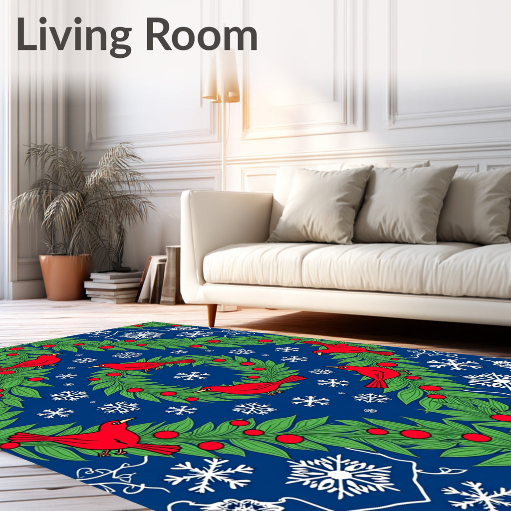 Red Cardinal Snowy Winter Wreath Rug