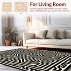 Abstract Black White Maze Design Rug