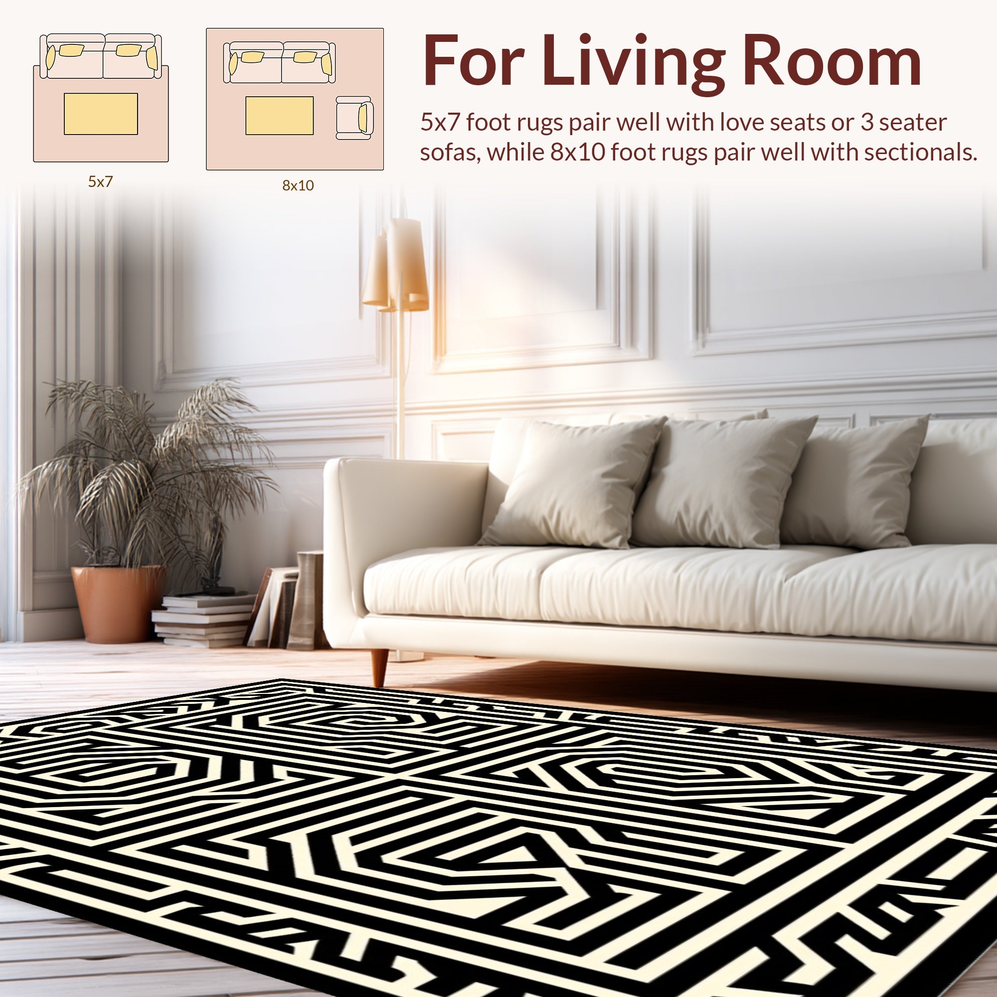 Abstract Black White Maze Design Rug