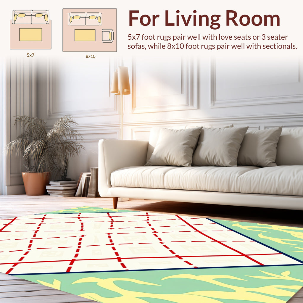 Geometric Diamond Red Blue Pattern Rug