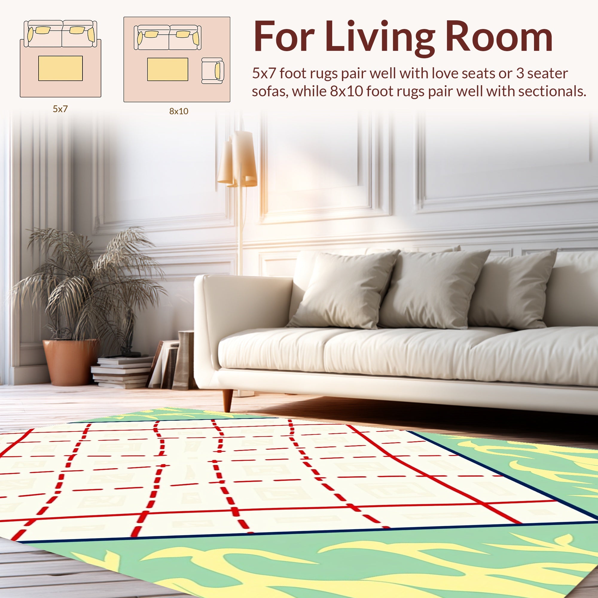 Geometric Diamond Red Blue Pattern Rug