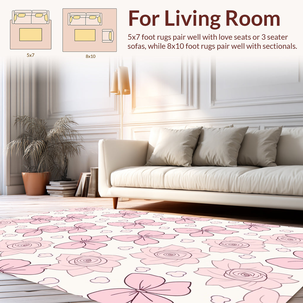 Pink Rose And Bow Pattern Rug