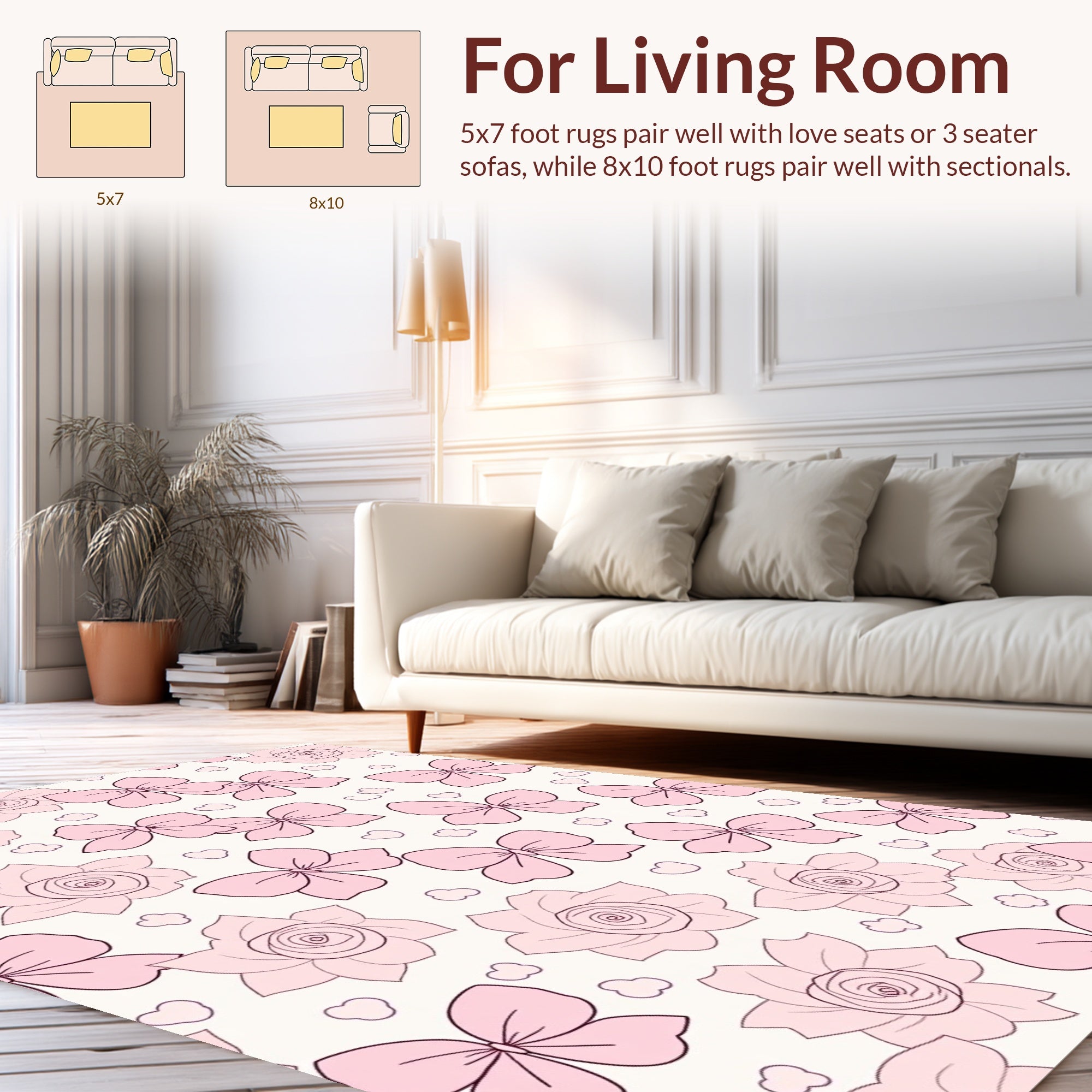 Pink Rose And Bow Pattern Rug
