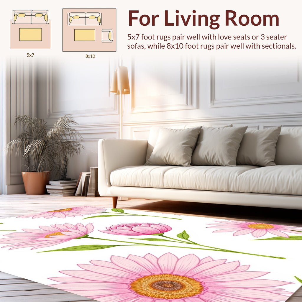 Pink Daisy Floral Pattern Design Rug
