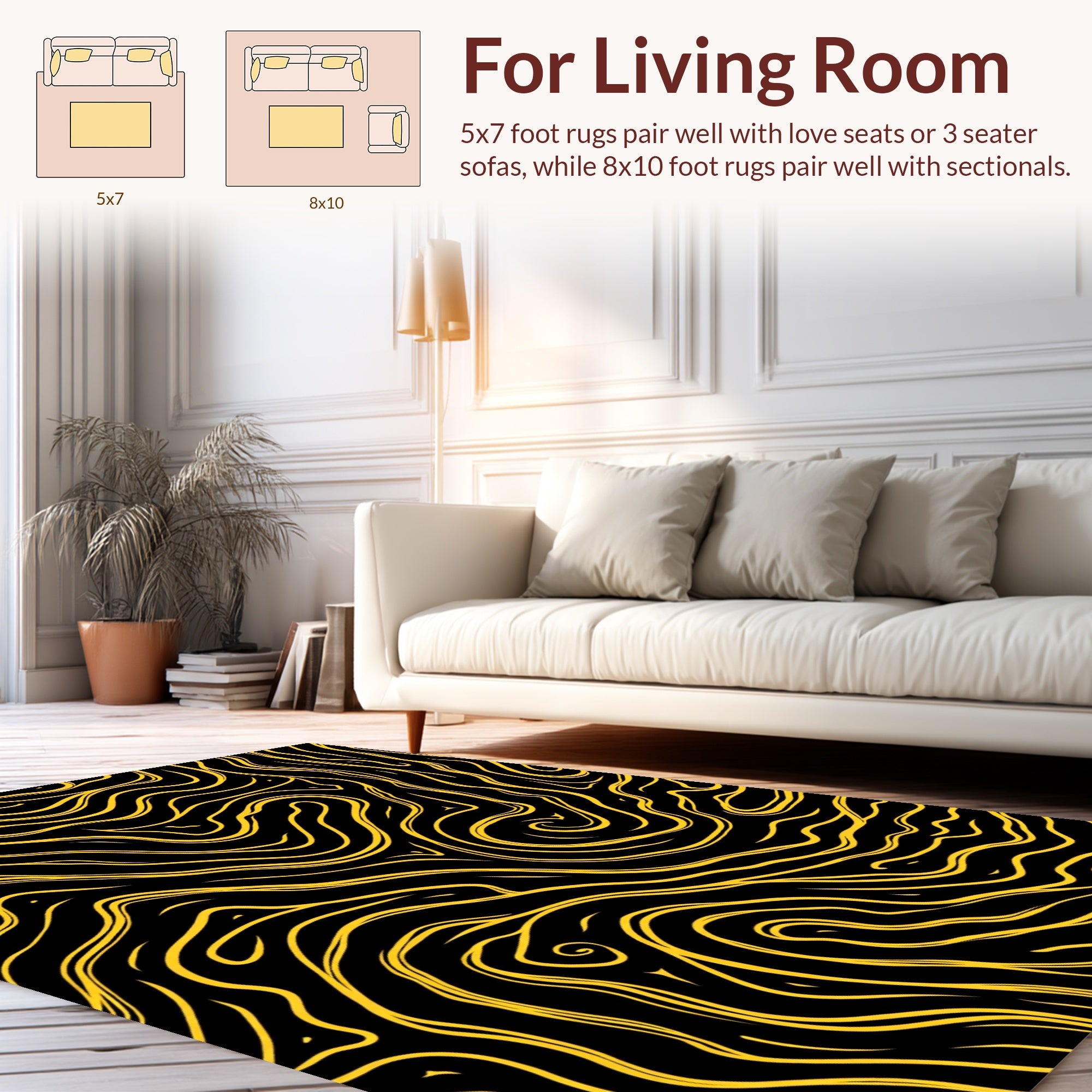 Bold Yellow Swirl Flow Rug