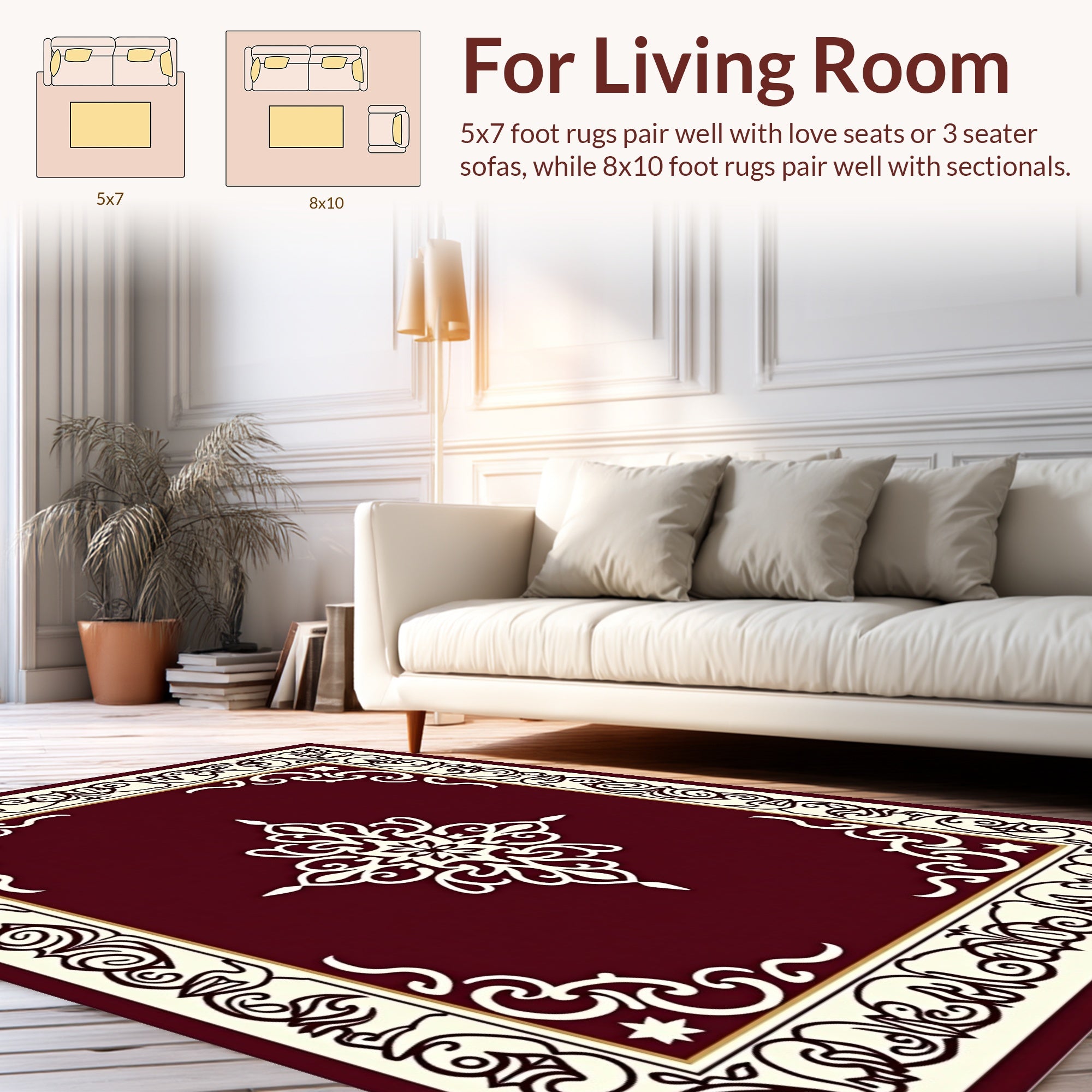 Elegant Cream Maroon Scrollwork Design Rug