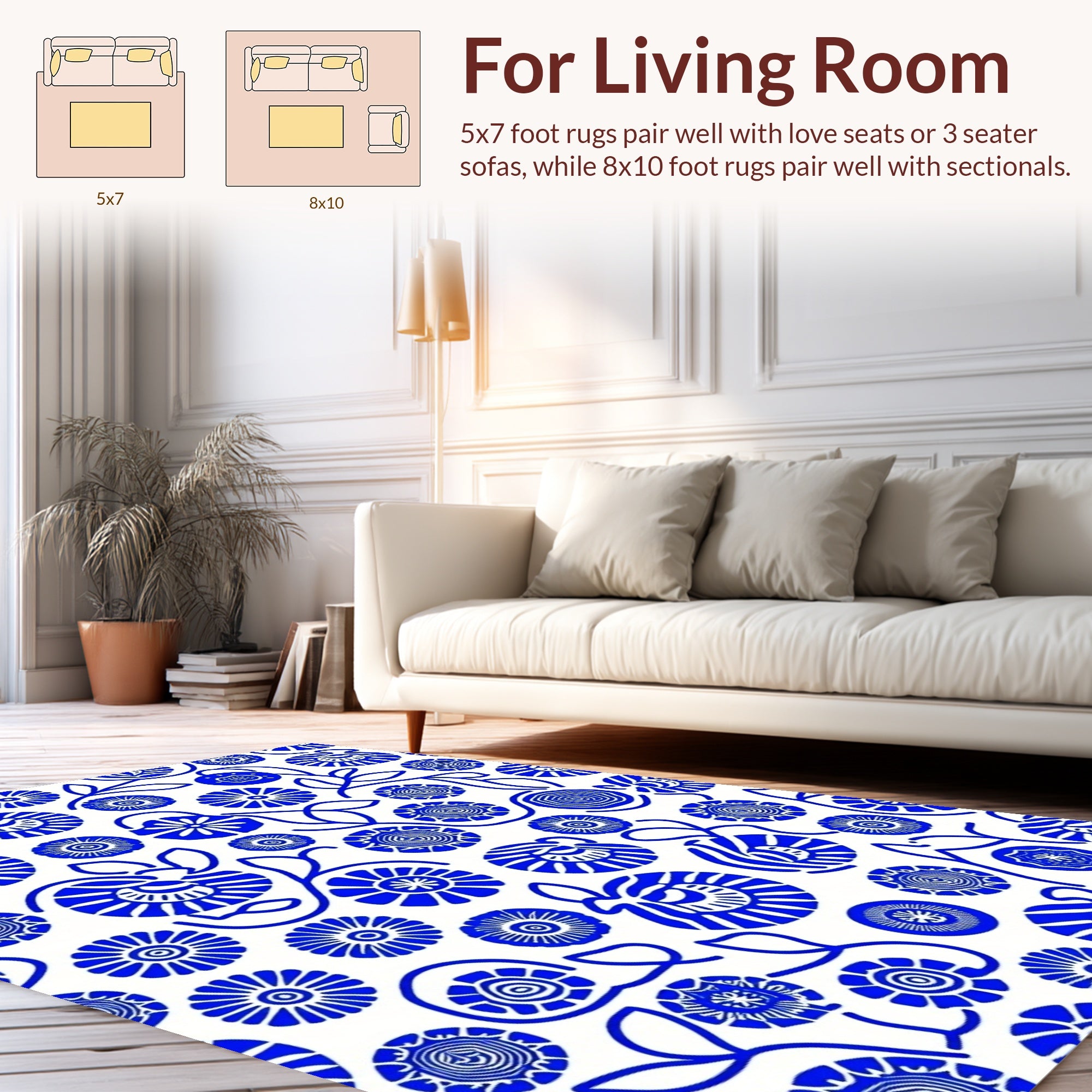Blue Whimsical Floral Swirl Rug
