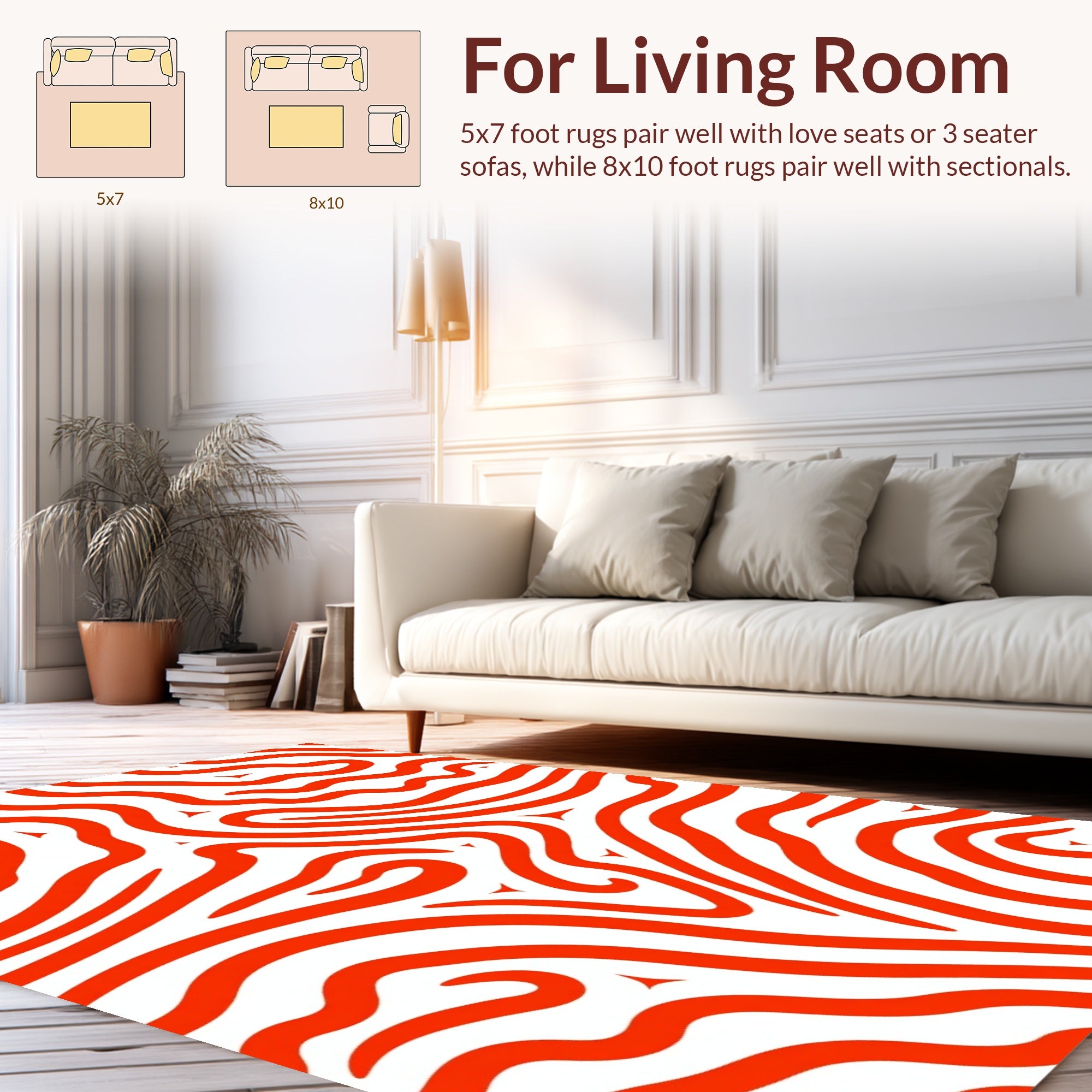 Bold Red Wavy Stripe Pattern Rug