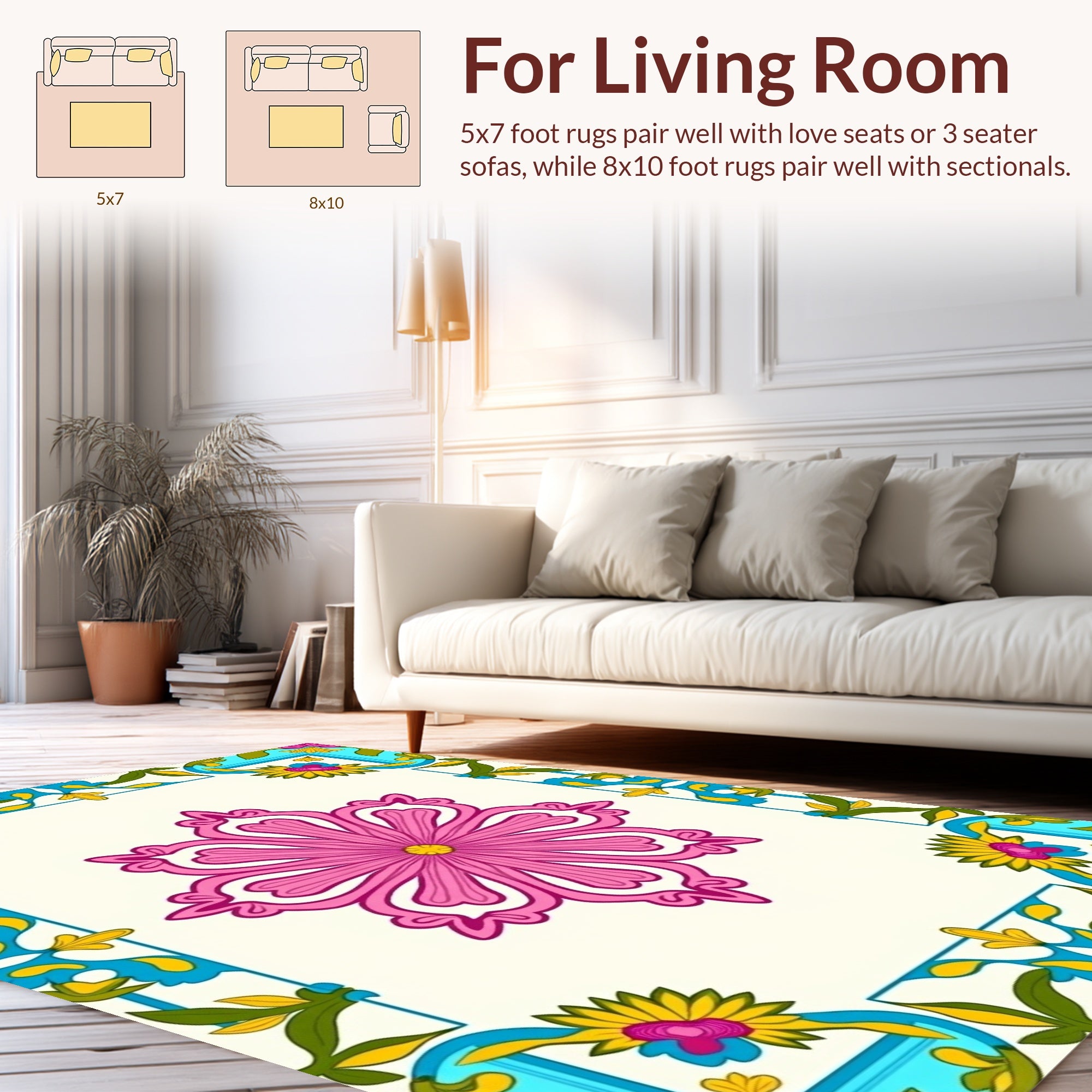 Ornate Floral Frame With Pink Centerpiece Rug