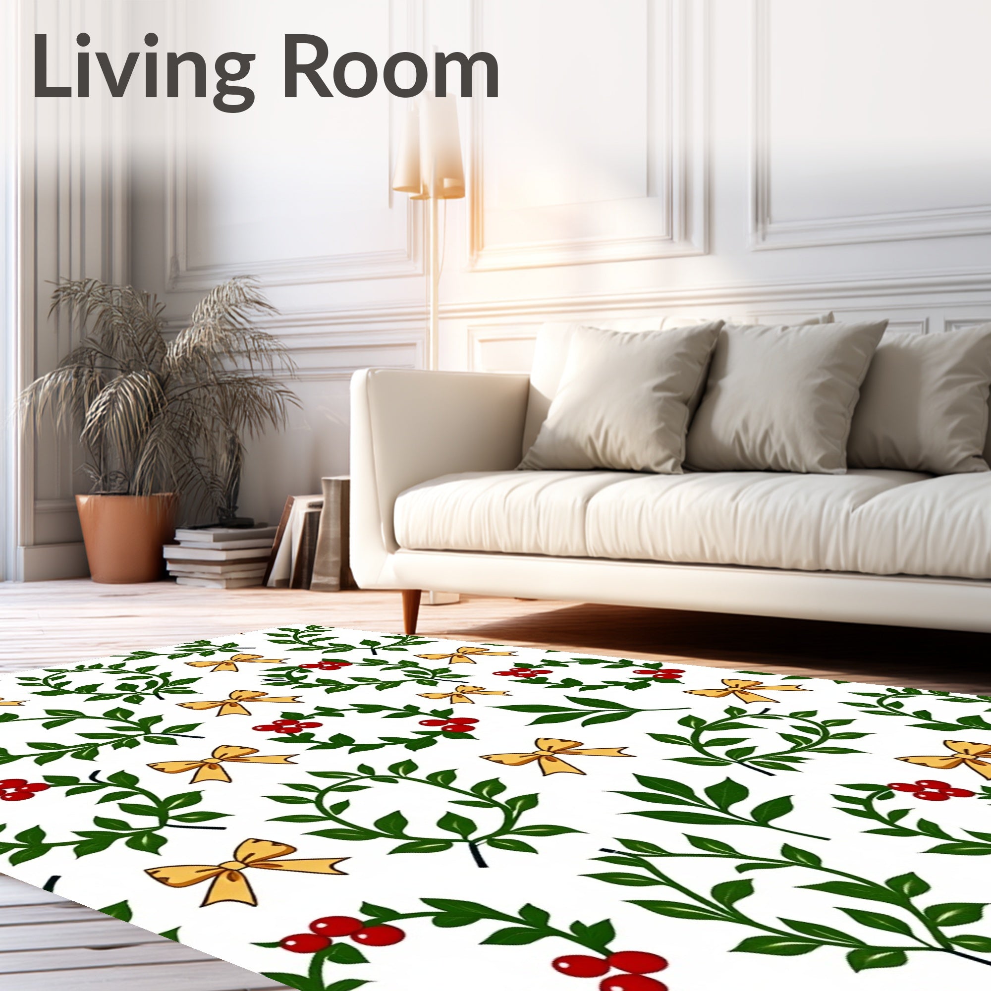 Green Holly Berry Gold Bows Rug