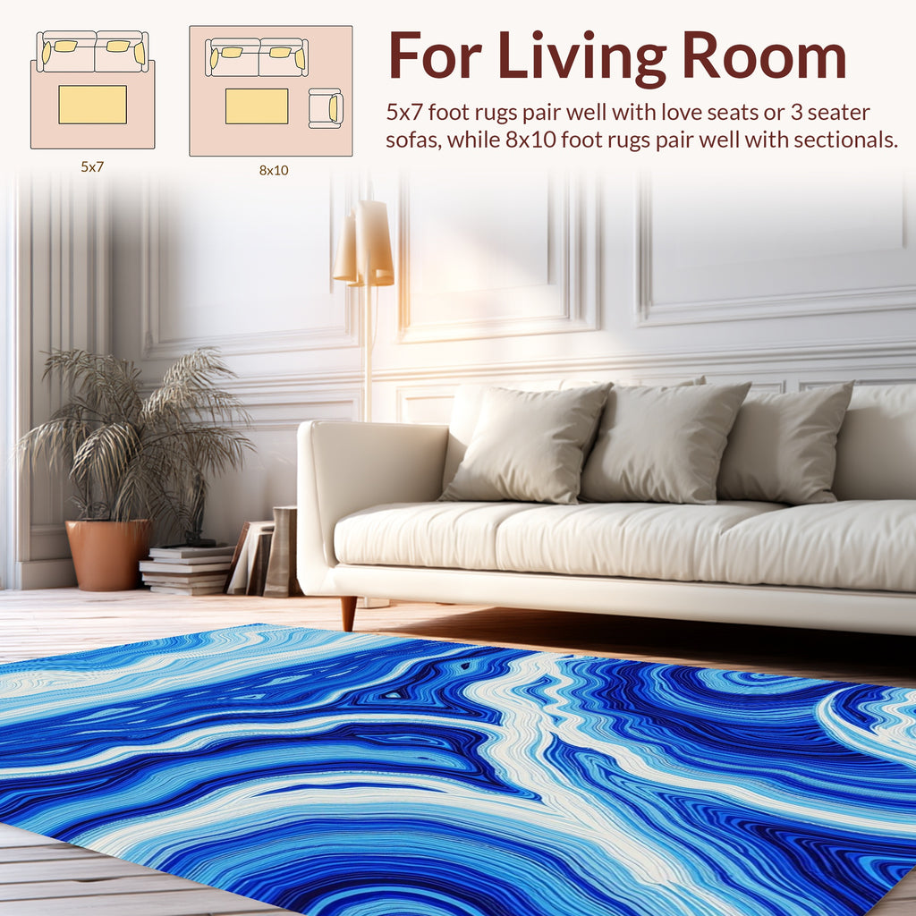 Blue Swirling River Lines Pattern Rug