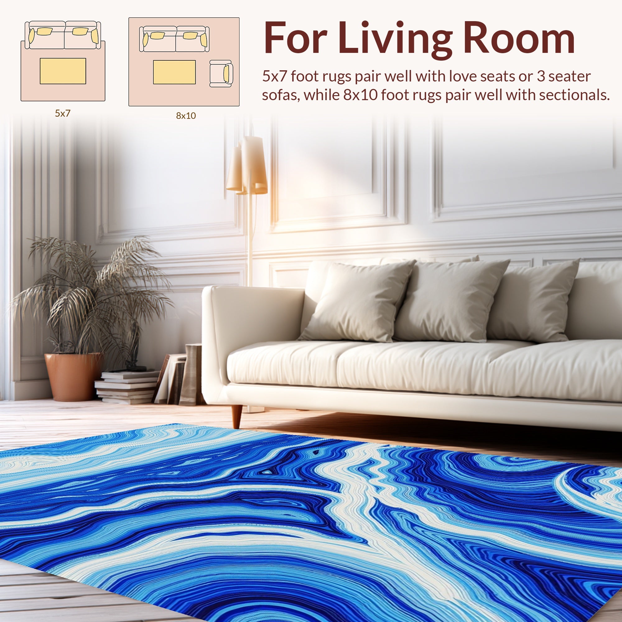 Blue Swirling River Lines Pattern Rug