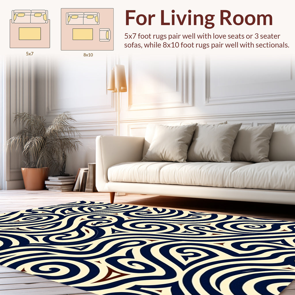 Navy Swirls Triangles Organic Design Rug