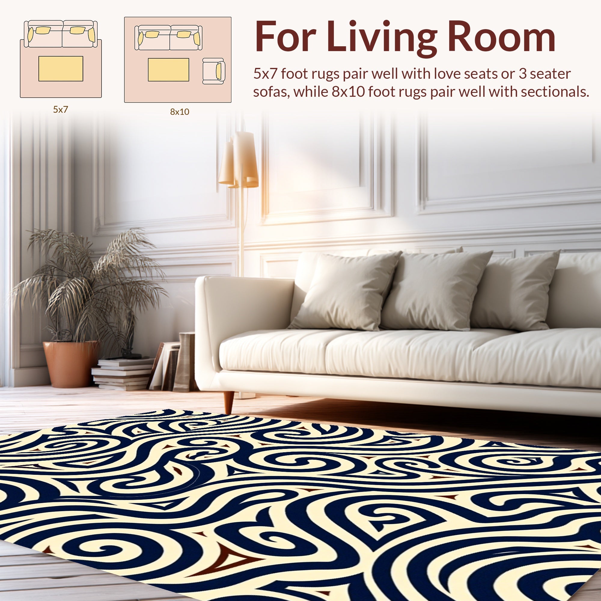 Navy Swirls Triangles Organic Design Rug