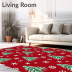 Festive Red Christmas Tree Snowfall Rug