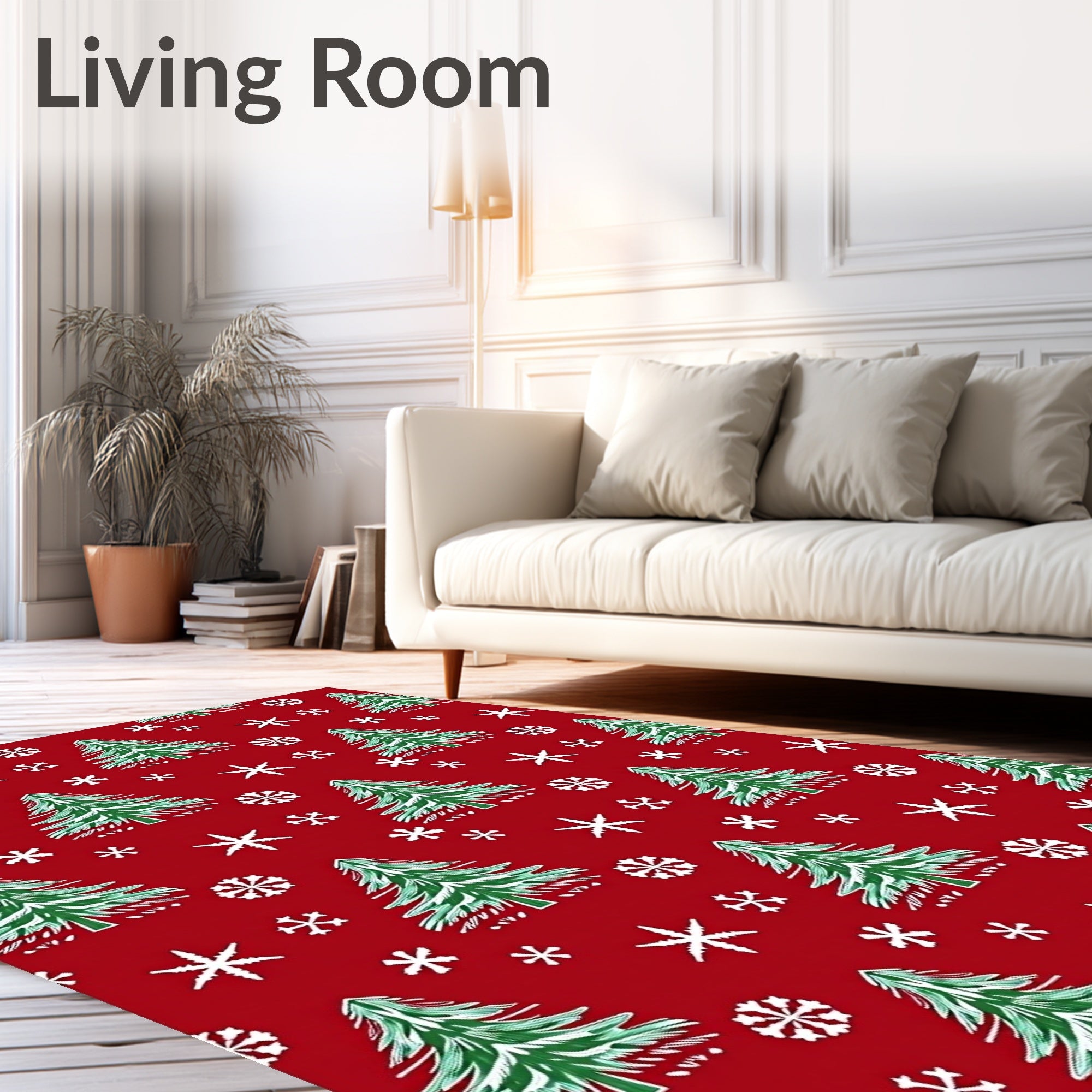 Festive Red Christmas Tree Snowfall Rug
