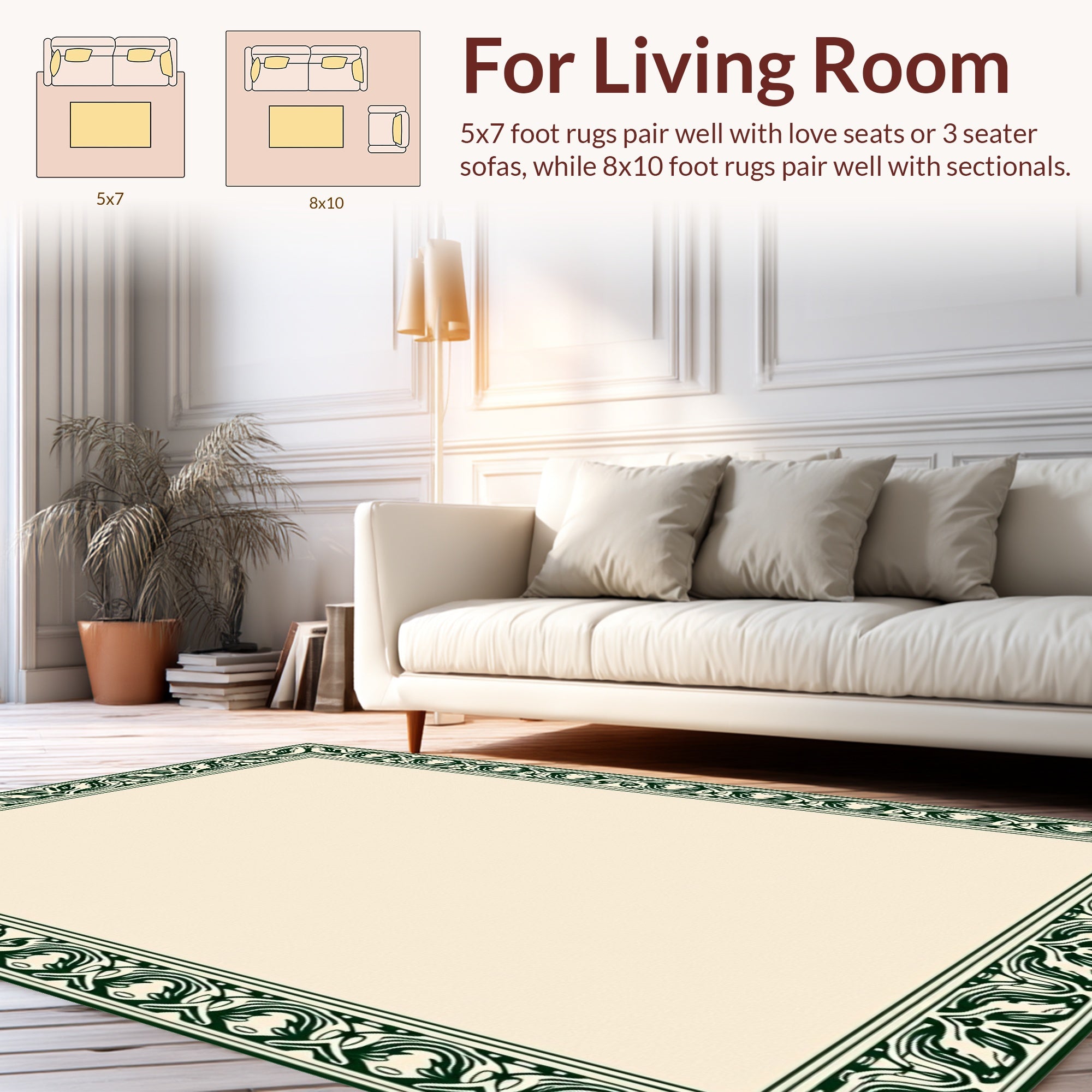 Elegant Green Floral Border Rug