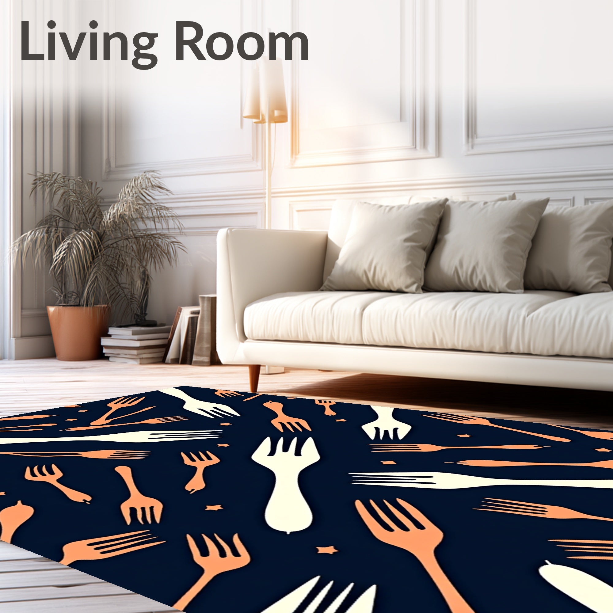 Orange White Fork Scattered Stars Rug
