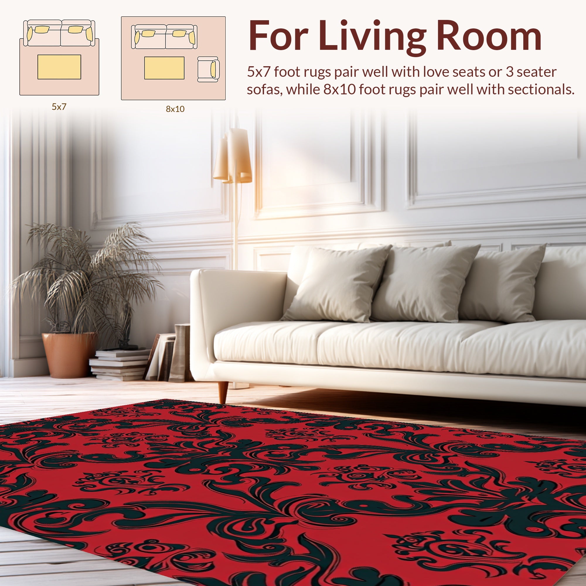 Red Black Baroque Damask Rug