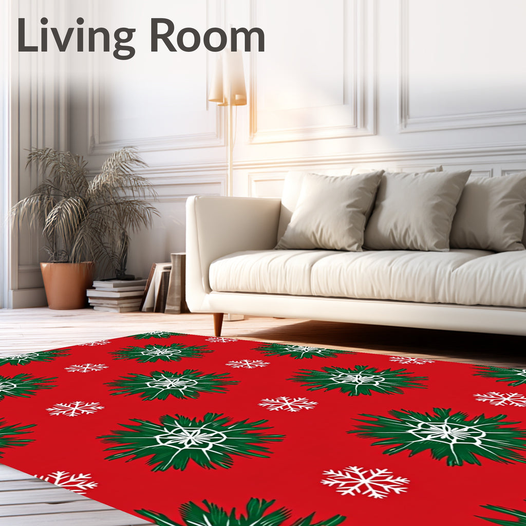 Festive Red Green Snowflake Snowburst Rug