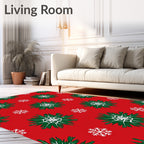 Festive Red Green Snowflake Snowburst Rug