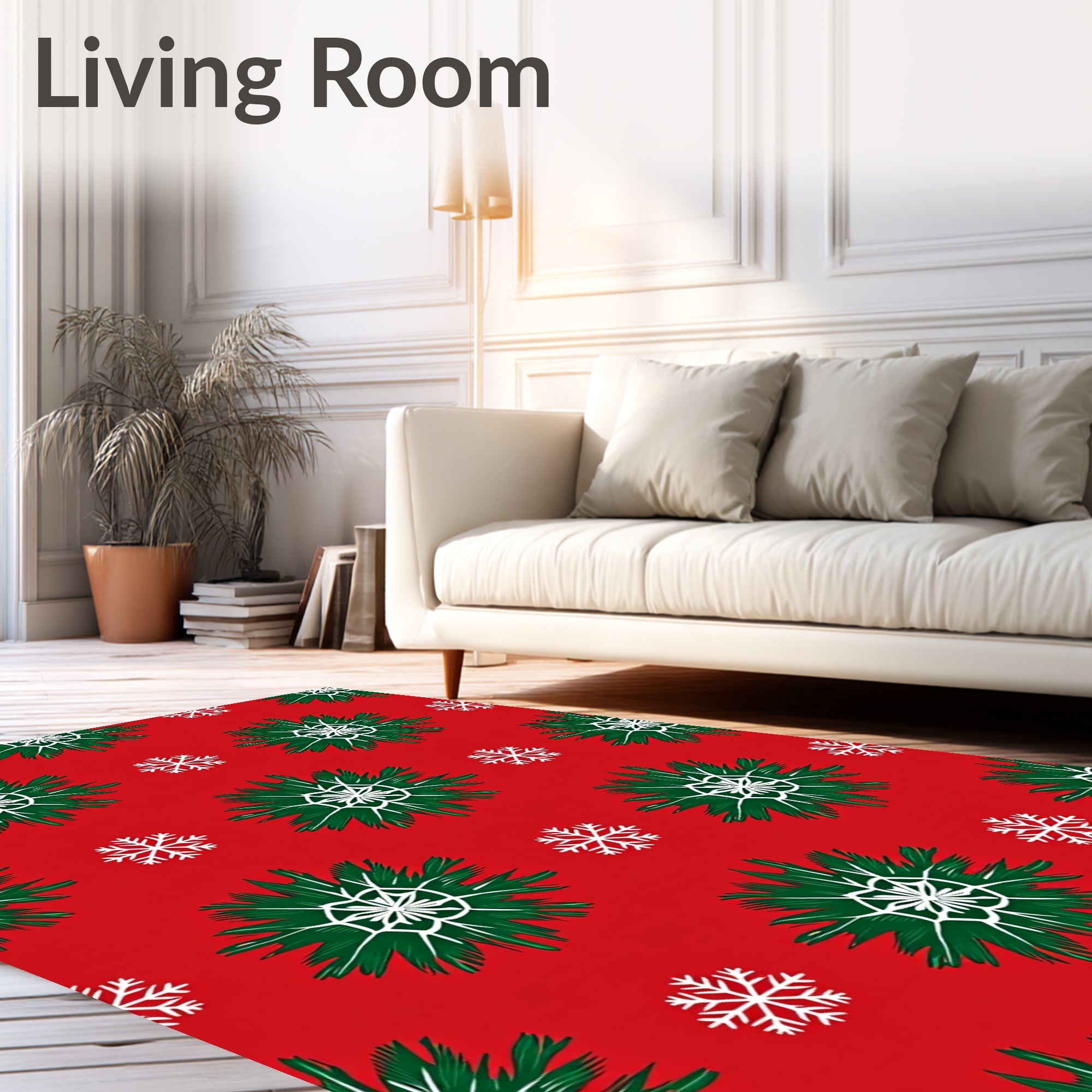 Festive Red Green Snowflake Snowburst Rug