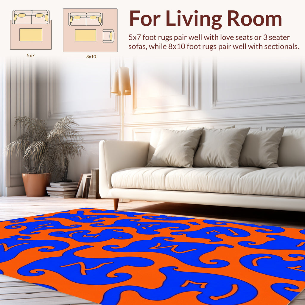 Abstract Blue Swirl Pattern Rug